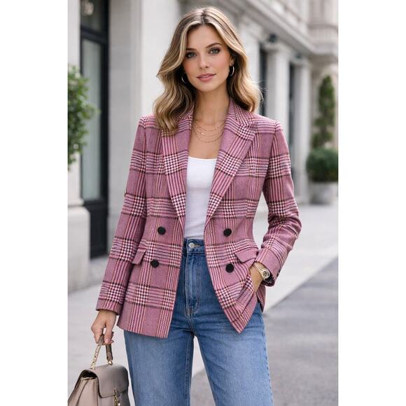 Imperial Jackets & Blazers - Y2K Imperial Pink Plaid Double Breasted Blazer Sz XS